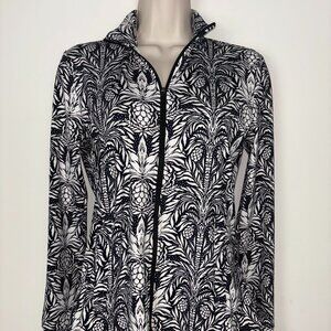 NWOT Beautiful Tommy Bahama Black White Pineapple Stretchy Athletic Golf Shirt S